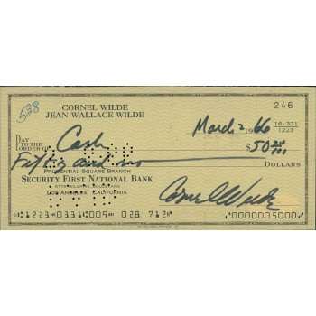 Cornel Wilde Actor Singer Signed Cancelled Check JSA Authenticated