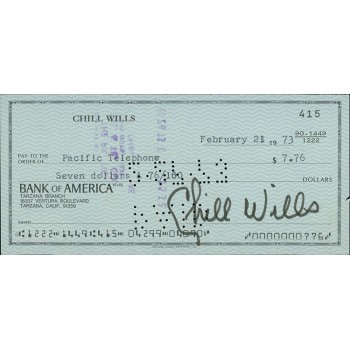 Chill Wills Actor Singer Signed Cancelled Check JSA Authenticated