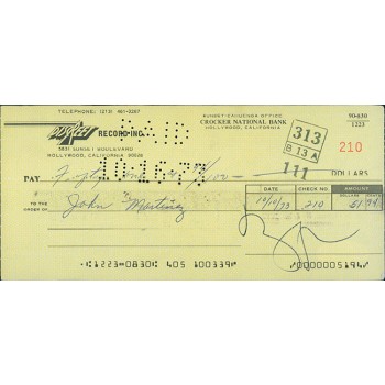 Frank Zappa Signed Cancelled Check JSA Authenticated