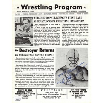 The Destroyer Dick Beyer Wrestler Signed Wrestling Program JSA Authenticated
