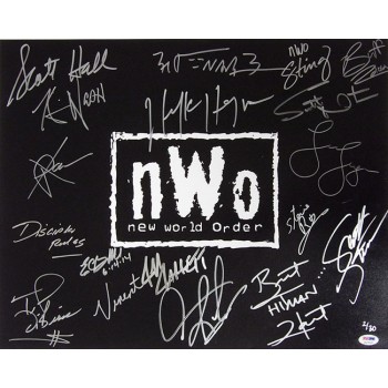 NWO Hulk Hogan Scott Hall Sting Bret Hart Signed 16x20 Matte Photo JSA Aut By 18