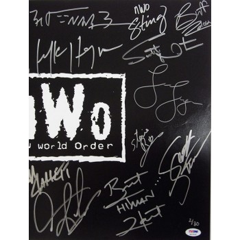 NWO Hulk Hogan Scott Hall Sting Bret Hart Signed 16x20 Matte Photo JSA Aut By 18