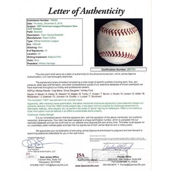 New York Yankees 1957 Team Signed Reach American League Baseball JSA Authentic